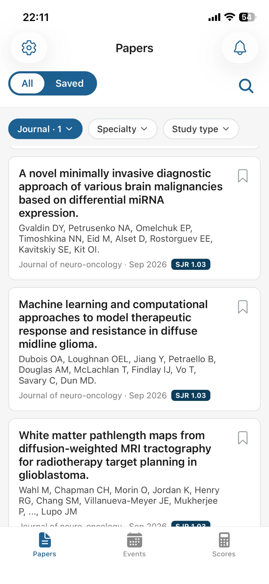 Papers: recent papers with your journal filter