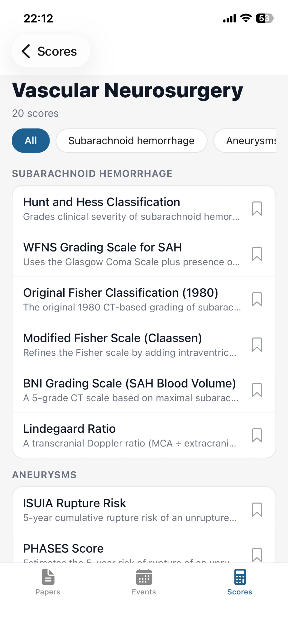 Vascular Neurosurgery scores